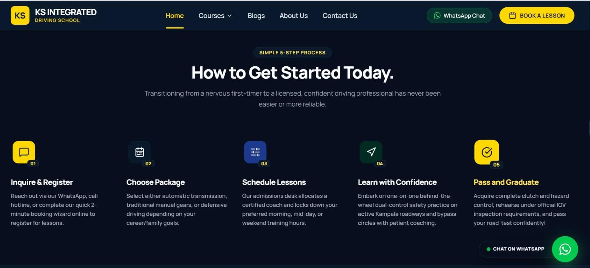 KS Integrated Driving School website interface